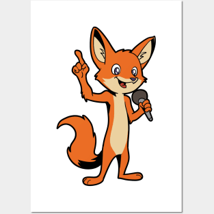 Singing vixen with microphone - fox Posters and Art